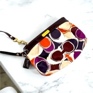 Coach Ashley Satin Scarf multi color & Brown Patent Leather Wristlet vintage